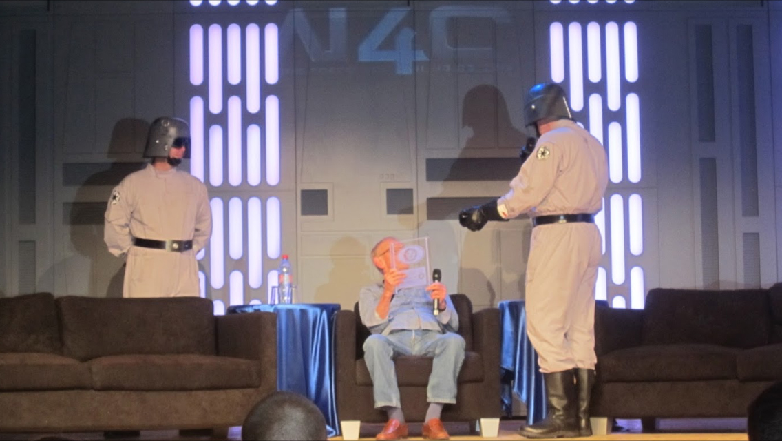 Robert Watts being honored as an honorary member of the 501st Legion for his role in helping create the Star Wars Universe